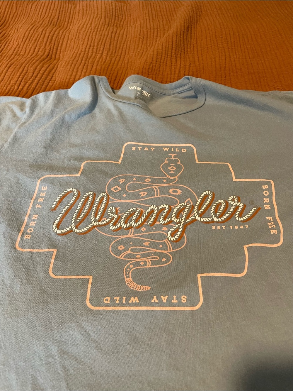 Wrangler Short-Sleeve Graphic Tee - Dusty Blue with Peach Print